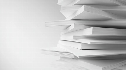 Layered paper cutout stack of books on soft gradient background