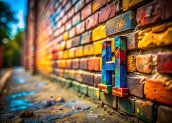 Fototapeta premium Tilt-Shift Graffiti H Letter Photography: Urban Art Miniature Scene