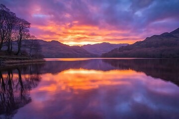 Tranquil Lake Reflecting a Vibrant Sunset
