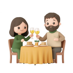A cheerful couple toasting drinks at a cozy dinner table, celebrating togetherness., isolated on a transparent background.