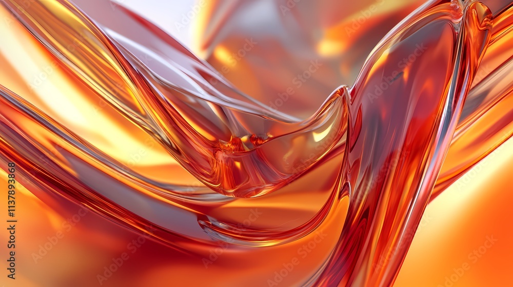 Poster a mesmerizing abstract composition featuring flowing orange and amber waves of translucent material.