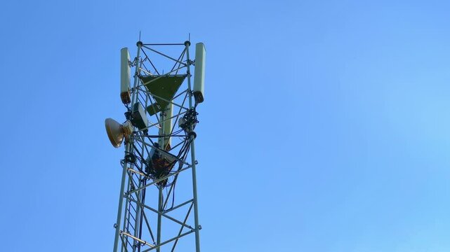 antenna of mobile network tower, closeup shot of Telecommunication Tower for 2G 3G 4G 5G network during daytime