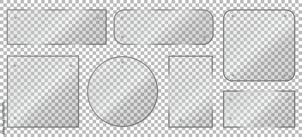 Poster set of blank realistic glass billboards or panel on a transparent background