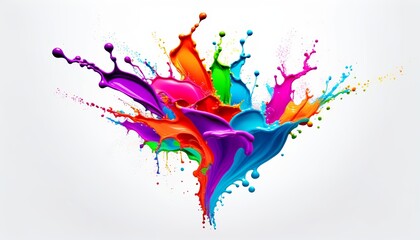 Obraz premium Vibrant splash of colorful paint, bursting across a white background, creating a striking and dynamic design element. Created with generative AI technology