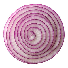 Single slice of red onion showing concentric purple and white growth rings isolated on a transparent background for food design.