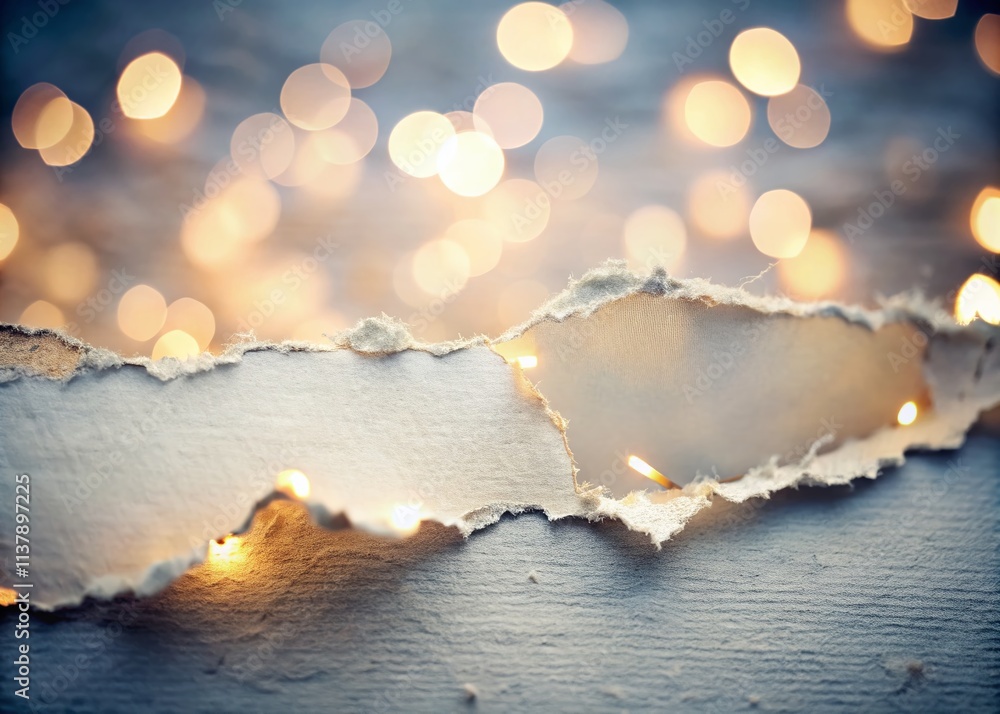 Poster torn paper edges on a white isolated background with bokeh effect, capturing the texture and depth o