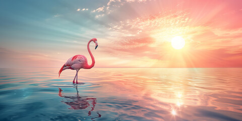 Fototapeta premium Bird - Greater Flamingos (Phoenicopterus ruber) outdoors