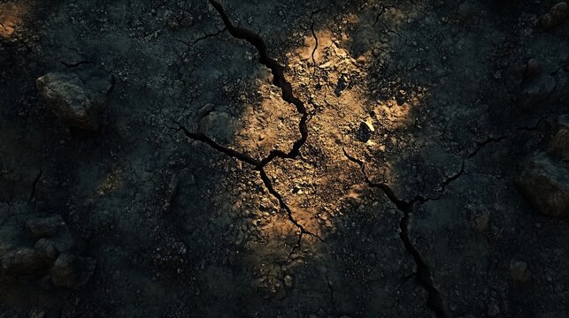 Drought impact on cracked earth revealing topaz glow nature dry landscape close-up environmental awareness