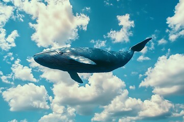 Fototapeta premium Giant Whale Swimming in a Sky of Clouds