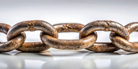 Obraz premium Close-up of a weathered, rusty metal chain links reflecting on a smooth surface