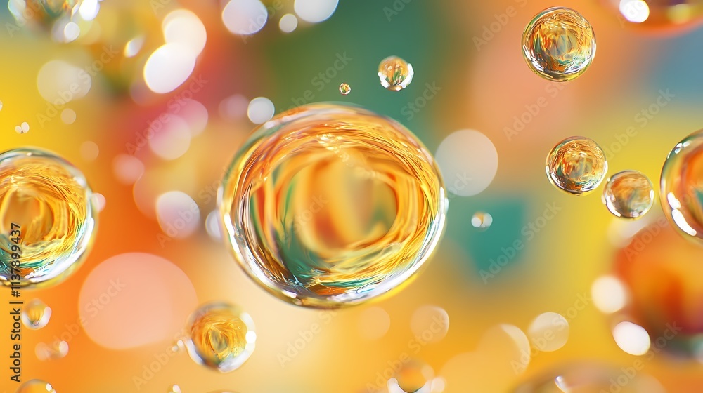 Poster close-up of vibrant soap bubbles reflecting colorful patterns.