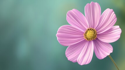 Fototapeta premium A close-up of a delicate pink flower against a soft, blurred blue-green background.