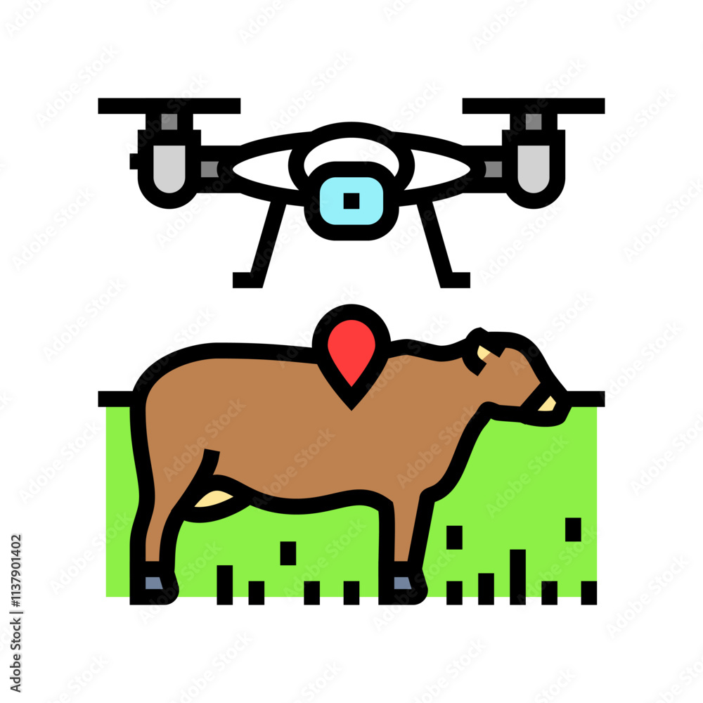Poster livestock monitoring robot harvests color icon vector. livestock monitoring robot harvests sign. iso