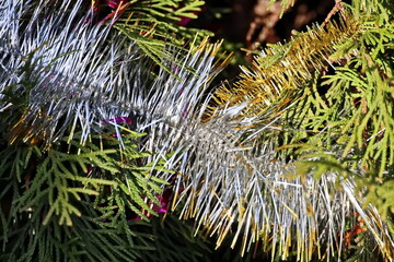 Happy New Year.Christmas tree decorations and toys for fir trees covered with snow and ice. Close-up. Merry Christmas.2024.