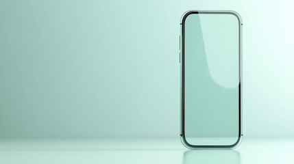 A sleek, modern smartphone stands on a minimalist surface, showcasing a clear display against a soft, muted backdrop.