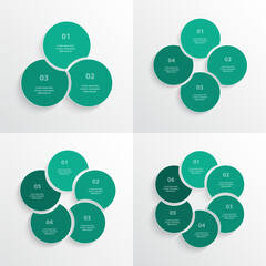 Set of circle infographic templates with 3, 4, 5 and 6 options, parts or steps.