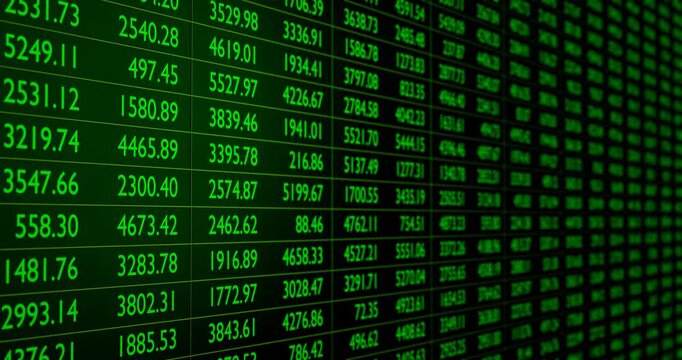 Green Numbers Table for Stock Market or Trading. Large Numbers for Business or Investment Background. 3D Rendering.