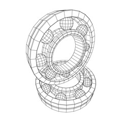Roller bearing. Circular round rotating bearings used in industry for heavy equipment mechanical work and engineering. Wireframe low poly mesh vector illustration.