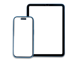 smartphone and tablet with blank screen isolated on transparent background, PNG Format