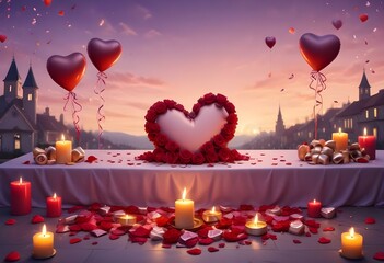 A joyful illustration of red and pink heart-shaped balloons floating in the air, symbolizing love and celebration. Perfect for Valentine's Day or a romantic birthday, these balloons create a festive a