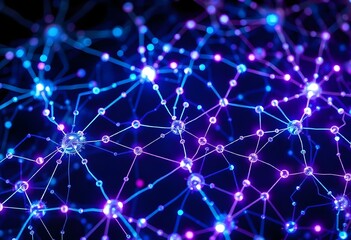A highly detailed artistic representation of a glowing neural network, with interconnected nodes and circuits forming a web-like structure.