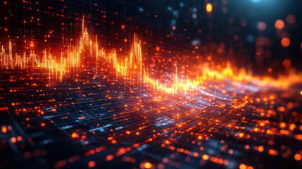 Fototapeta premium glowing financial graph with fluctuating lines and data points in digital space