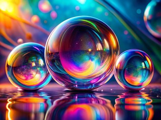 Vibrant 3D Colorful Iridescent Shapes Featuring Isolated Holographic Liquid Bubbles in a Captivating Candid Photography Style for Creative Visual Projects