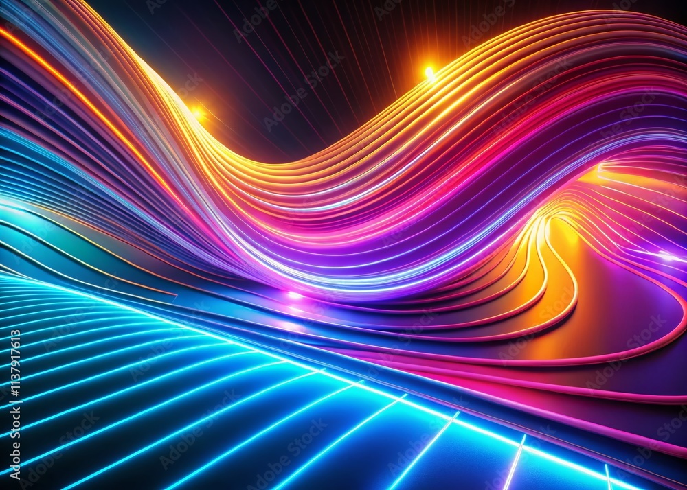 Poster vibrant curves and waves of neon light creating a dynamic futuristic wallpaper with high depth of fi