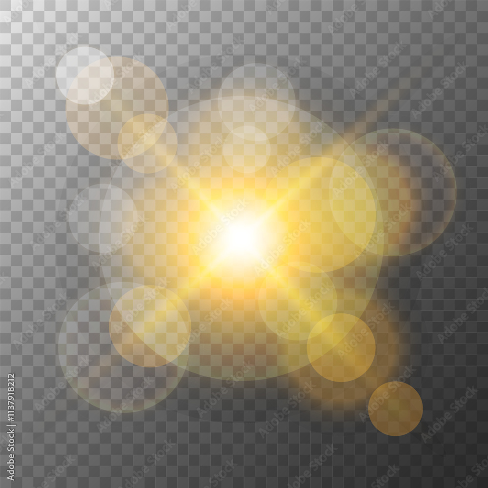 Aufkleber Bright bokeh sunlights. Blurred overlay template. Abstract blur light effect. Transparent background. Vector illustration.