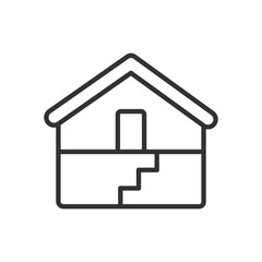 Obraz premium Basement, icon in line design. Basement, underground, storage, foundation, cellar, home storage, house basement on white background vector. Basement, icon in line design editable stroke icon