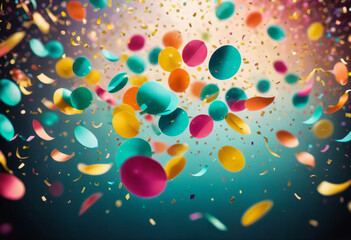 festive background with colorful confetti flying in the air, holiday atmosphere