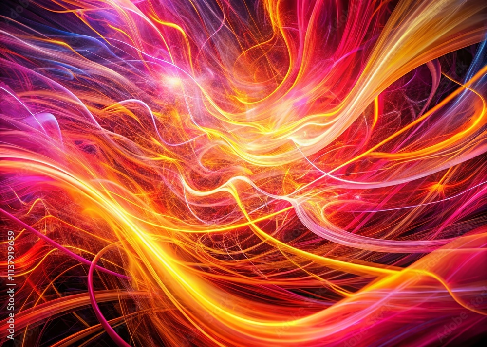 Poster vibrant long exposure abstract art in red, pink and yellow hues for generative ai creations, capturi