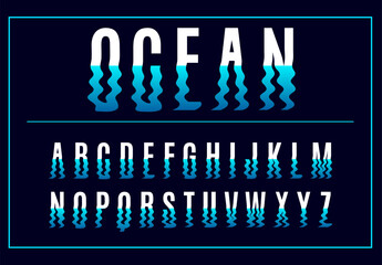 Wavy liquid font. Letters and numbers going under water. Soft lines silhouettes. Smooth zigzag contours. Ripple effect alphabet. Typography typeset. Vector Distorted alphabetical icons set