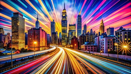 Obraz premium Vibrant Pop Art Long Exposure Photography: Bold Colors, Cityscapes, and Dynamic Light Trails