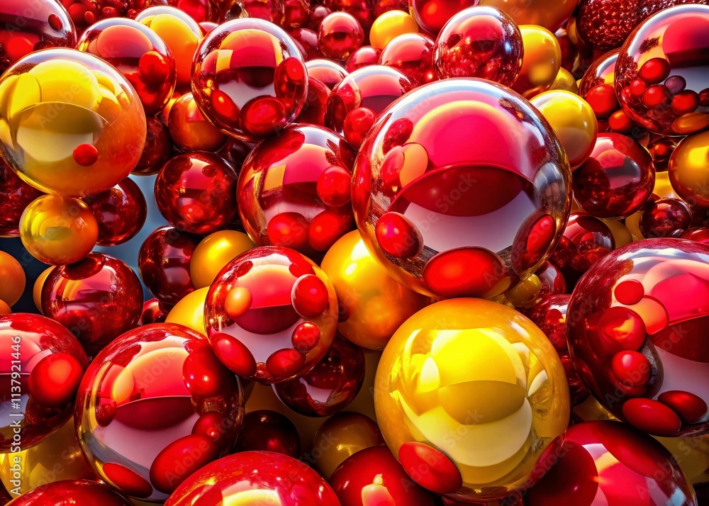 Aufkleber vibrant red and yellow glossy spheres creating a captivating abstract background for creative projec