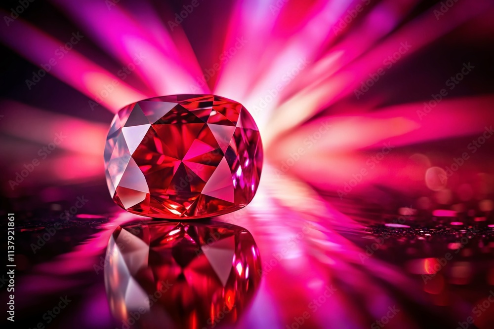 Aufkleber vibrant ruby gemstone on reflective surface with abstract pink and red background ideal for high-end