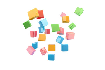 Obraz premium Colorful, assorted cubes in various sizes scattered in a dynamic arrangement.