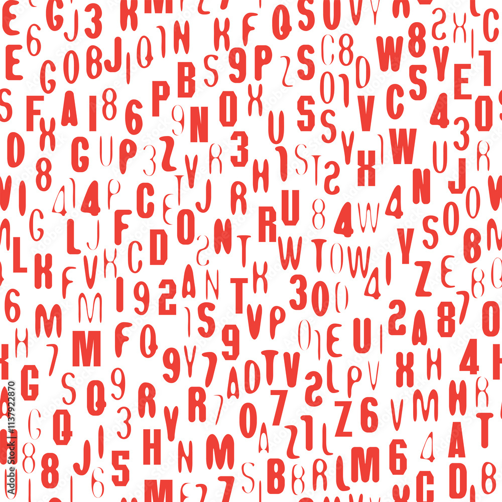 Poster seamless pattern of english red letters. vector background with capital latin letters in retro style