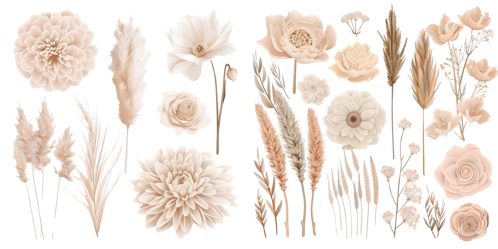 Boho beige and blush trendy vector design flowers. Generative AI.