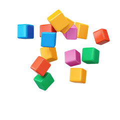 Obraz premium Colorful plastic blocks scattered in various orientations, showcasing vibrant hues of blue, orange, yellow, green, pink, and purple.