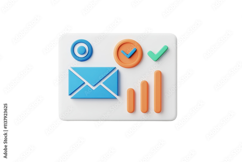 Poster a colorful icon featuring an envelope, checkmark, and bar graph, symbolizing email communication and