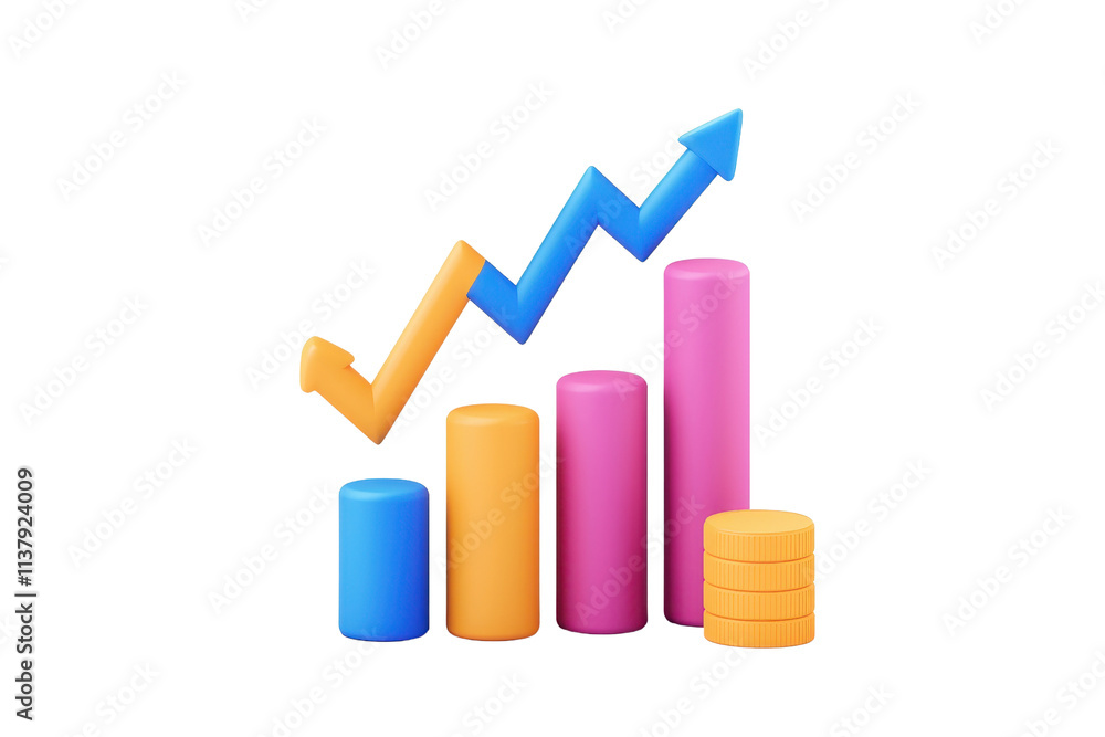 Poster a colorful bar graph with ascending bars and an upward arrow, symbolizing growth or progress.