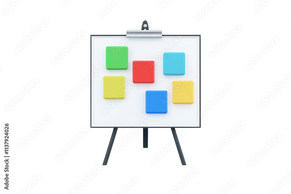 Poster a white easel board displays colorful sticky notes in various shapes and sizes.