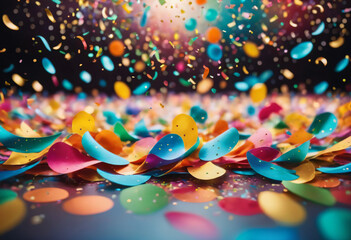 festive background with colorful confetti flying in the air, holiday atmosphere