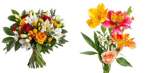 Obraz premium bouquet made of Alstroemeria, Gerber, Rose and Chrysanthemum. Generative AI.