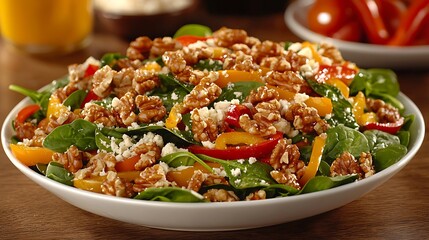 Delicious Spinach Salad with Walnuts  Feta   Peppers