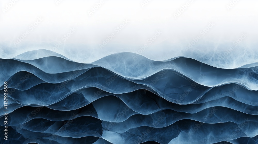 Poster abstract representation of ocean waves showcasing deep shades of blue and fluid patterns for a tranq