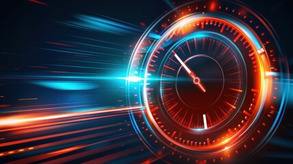 Futuristic Clock Speed, Time, Progress, Technology Background.