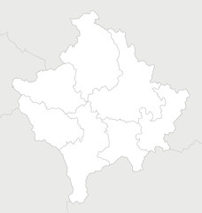 Vector regional blank map of Kosovo with districts and administrative divisions, and neighbouring countries and territories. Editable and clearly labeled layers.