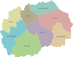 Obraz premium Vector map of North Macedonia with statistical regions or territories and administrative divisions. Editable and clearly labeled layers.